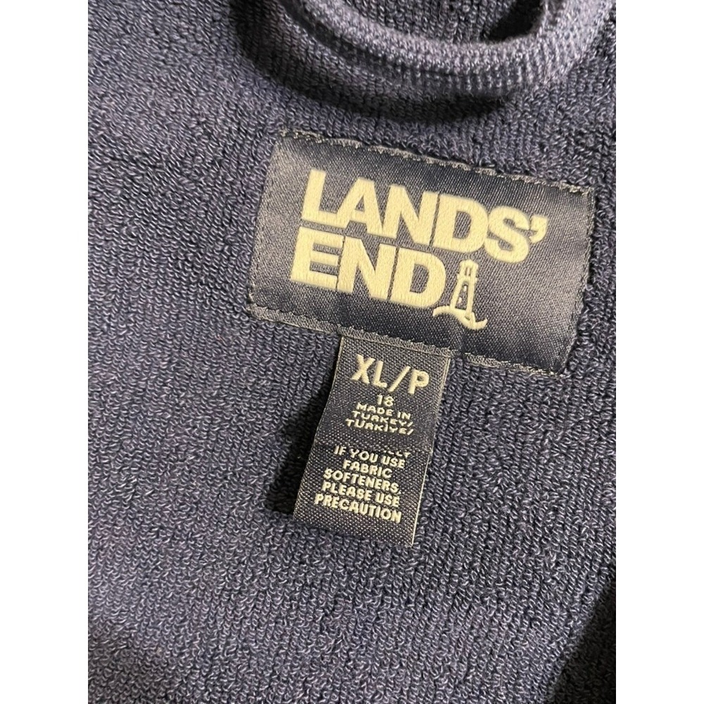 Lands' End Unisex Robe Sz XL Blue 100% Cotton Pockets Heavy Weight Cozy - Picture 2 of 3
